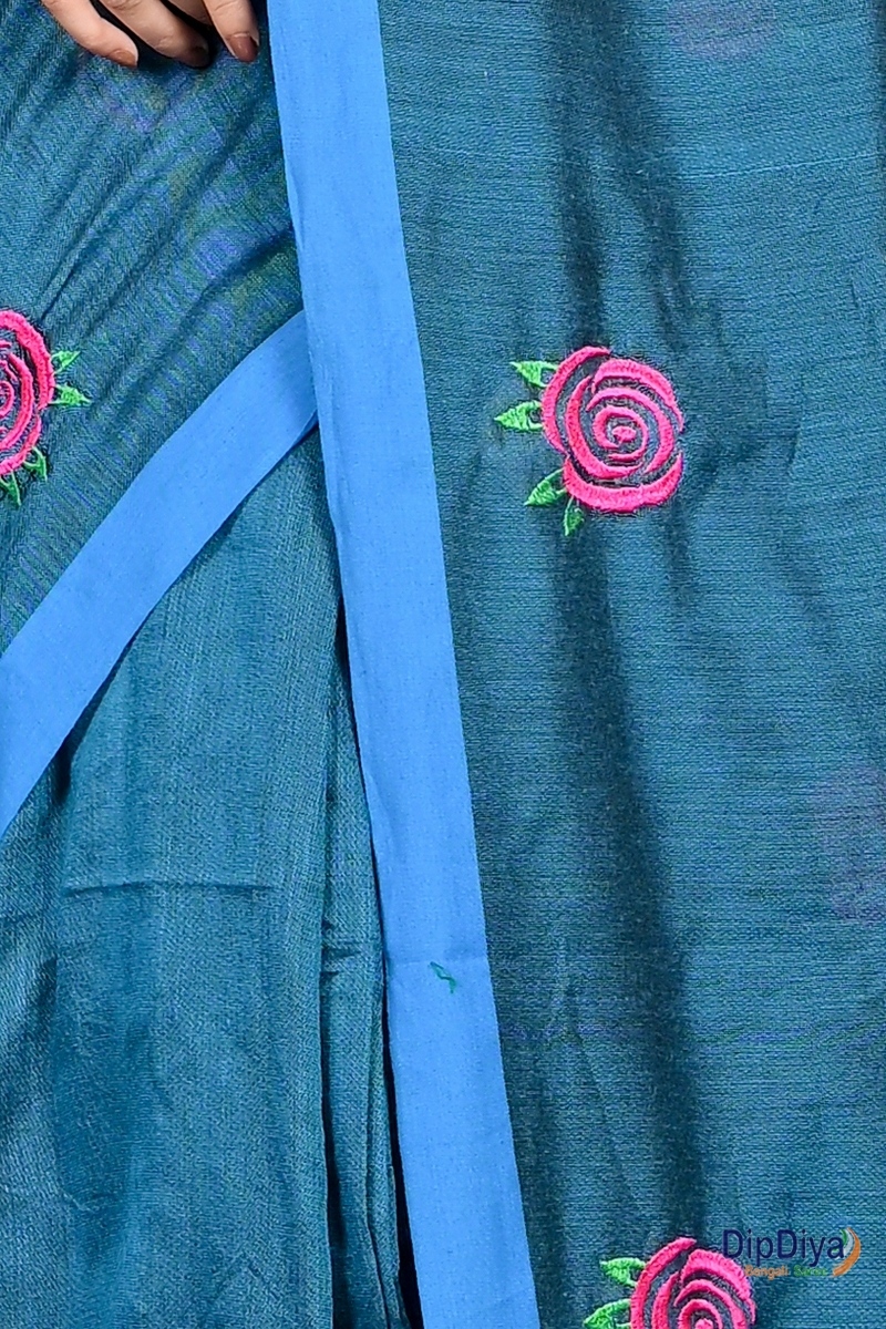 Cobalt Blue Pure Cotton Parag Embroidery Handloom saree (213)